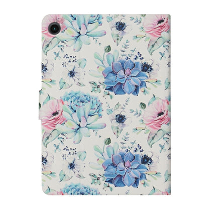 For Samsung Galaxy Tab A11 / A9 Flower Pattern Horizontal Flip PU Tablet Case with Sleep / Wake-up Function(Blue Flower On White) by bashfashion