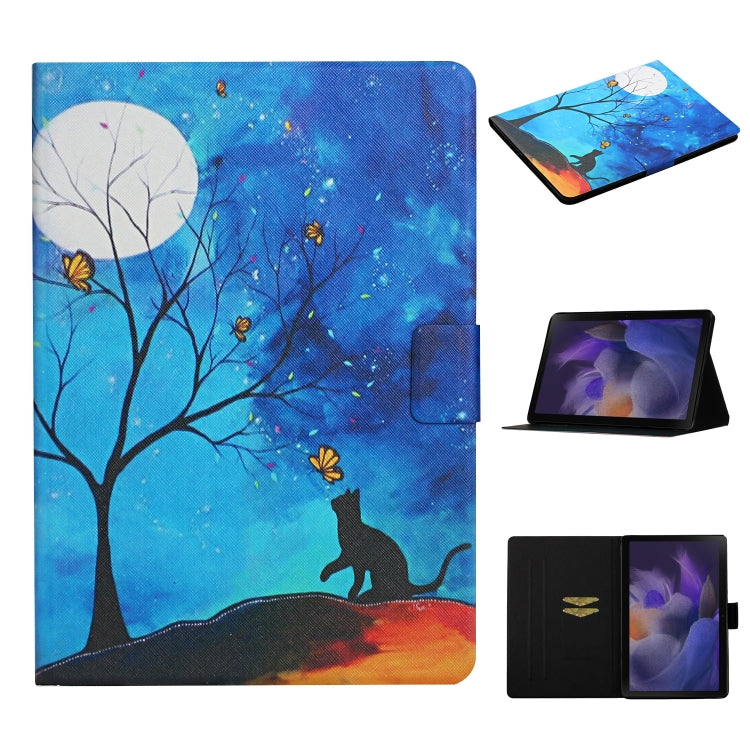 For Samsung Galaxy Tab A11 / A9 Colored Drawing Pattern Horizontal Flip PU Tablet Case with Sleep / Wake-up Function(Moonlight Cat) by bashfashion