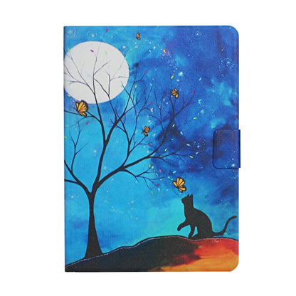 For Samsung Galaxy Tab A11 / A9 Colored Drawing Pattern Horizontal Flip PU Tablet Case with Sleep / Wake-up Function(Moonlight Cat) by bashfashion