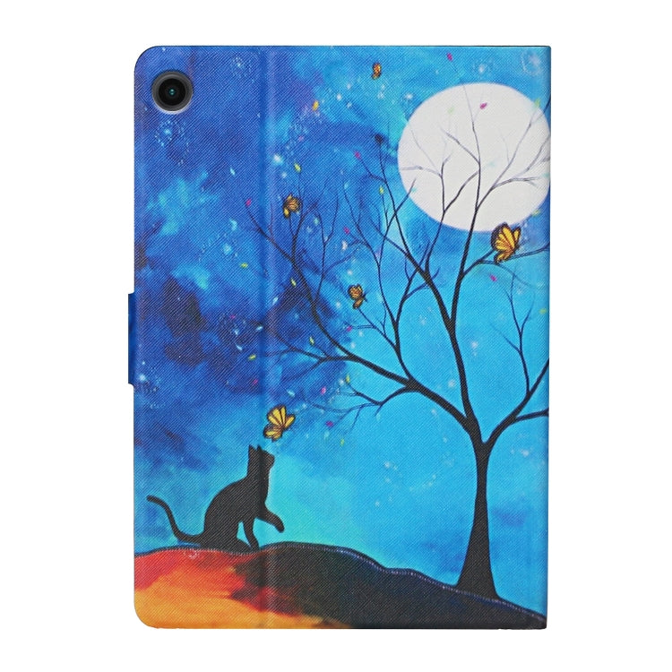 For Samsung Galaxy Tab A11 / A9 Colored Drawing Pattern Horizontal Flip PU Tablet Case with Sleep / Wake-up Function(Moonlight Cat) by bashfashion