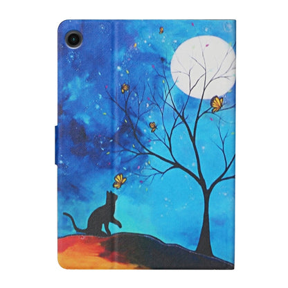 For Samsung Galaxy Tab A11 / A9 Colored Drawing Pattern Horizontal Flip PU Tablet Case with Sleep / Wake-up Function(Moonlight Cat) by bashfashion