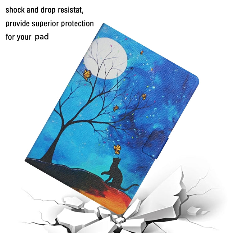 For Samsung Galaxy Tab A11 / A9 Colored Drawing Pattern Horizontal Flip PU Tablet Case with Sleep / Wake-up Function(Moonlight Cat) by bashfashion