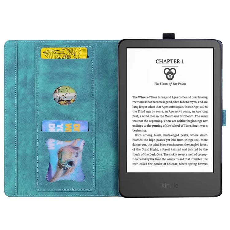 For Amazon Kindle Paperwhite 12th 2024 Cartoon Sakura Cat Embossed Leather Tablet Case(Green) by bashfashion
