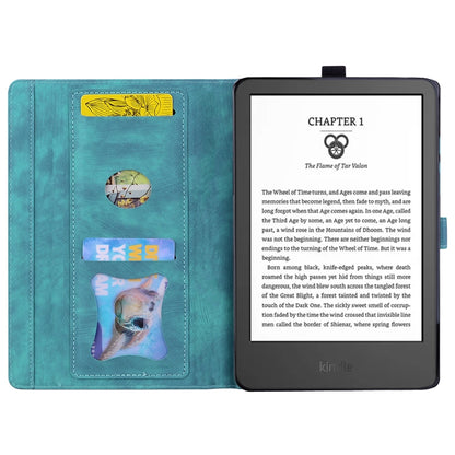 For Amazon Kindle Paperwhite 12th 2024 Cartoon Sakura Cat Embossed Leather Tablet Case(Green) by bashfashion