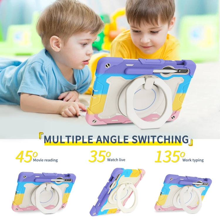 For Samsung Galaxy Tab S9 Armor Portable Rotating Ring Holder Silicone Tablet Case(Colorful Pink) by bashfashion