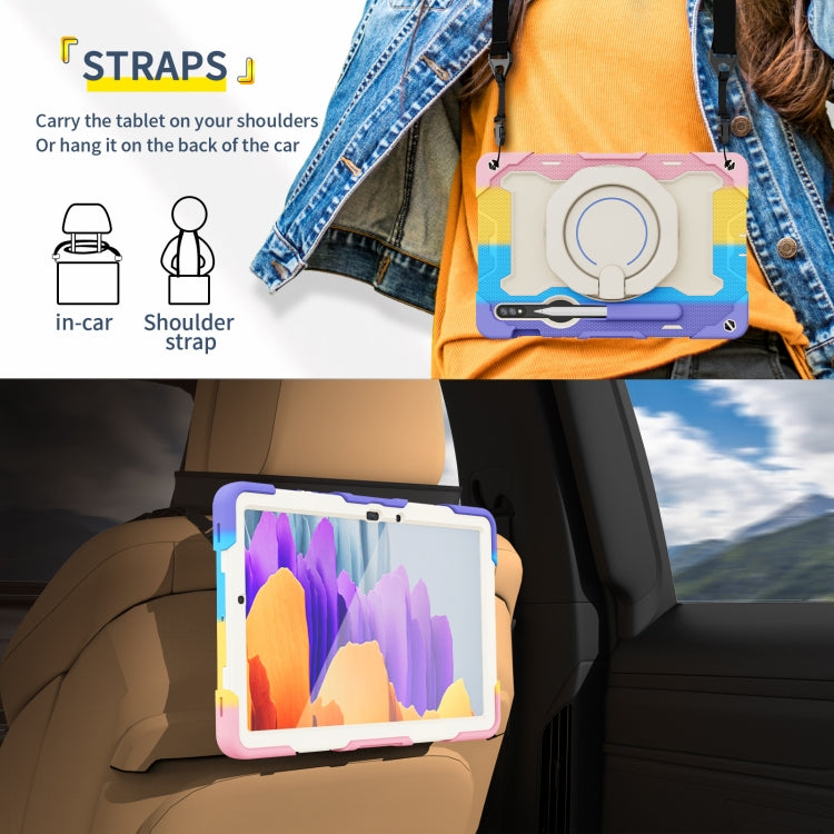 For Samsung Galaxy Tab S9 Armor Portable Rotating Ring Holder Silicone Tablet Case(Colorful Pink) by bashfashion