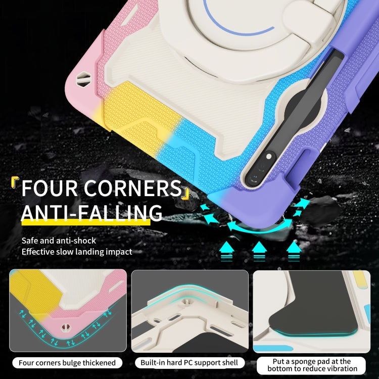 For Samsung Galaxy Tab S9 Armor Portable Rotating Ring Holder Silicone Tablet Case(Colorful Pink) by bashfashion