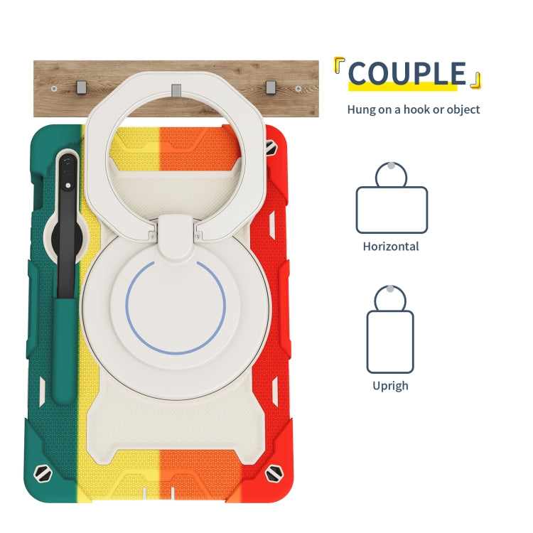 For Samsung Galaxy Tab S9 Armor Portable Rotating Ring Holder Silicone Tablet Case(Colorful Red) by bashfashion