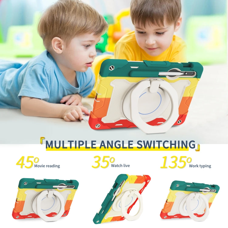 For Samsung Galaxy Tab S9 Armor Portable Rotating Ring Holder Silicone Tablet Case(Colorful Red) by bashfashion