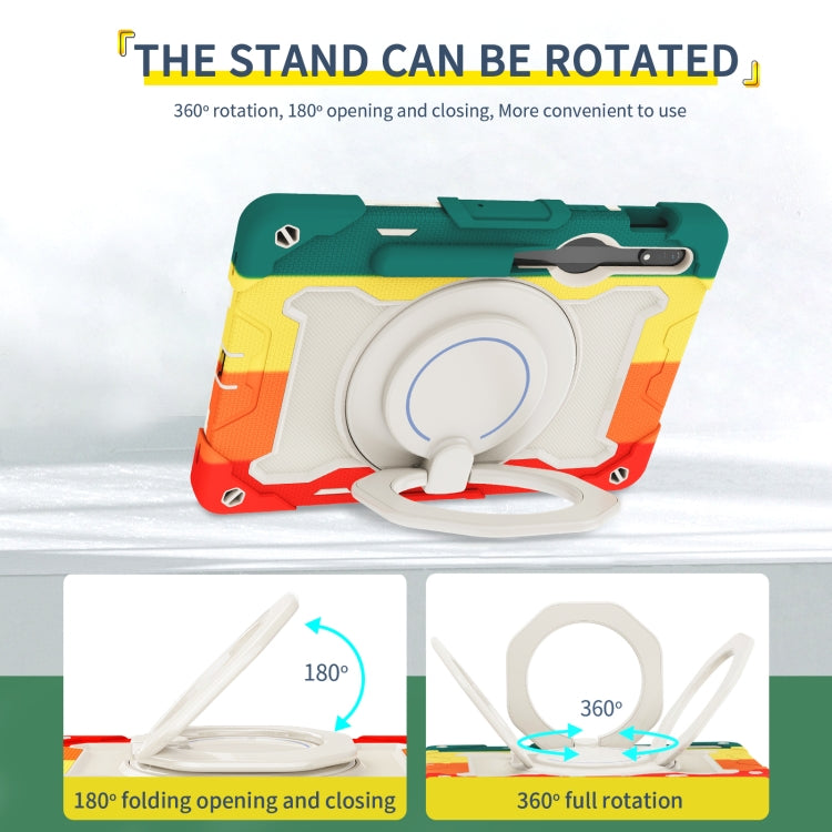 For Samsung Galaxy Tab S9 Armor Portable Rotating Ring Holder Silicone Tablet Case(Colorful Red) by bashfashion