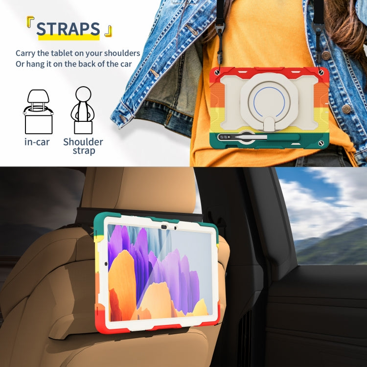 For Samsung Galaxy Tab S9 Armor Portable Rotating Ring Holder Silicone Tablet Case(Colorful Red) by bashfashion