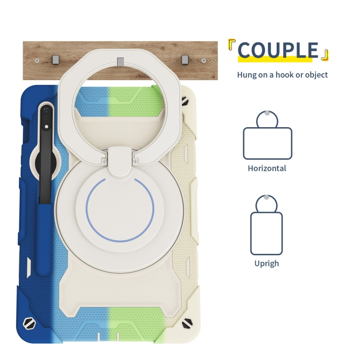 For Samsung Galaxy Tab S9 Armor Portable Rotating Ring Holder Silicone Tablet Case(Colorful Blue) by bashfashion