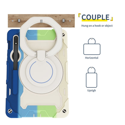 For Samsung Galaxy Tab S9 Armor Portable Rotating Ring Holder Silicone Tablet Case(Colorful Blue) by bashfashion