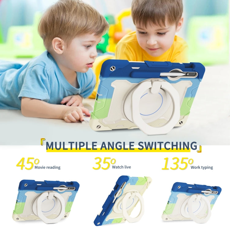 For Samsung Galaxy Tab S9 Armor Portable Rotating Ring Holder Silicone Tablet Case(Colorful Blue) by bashfashion