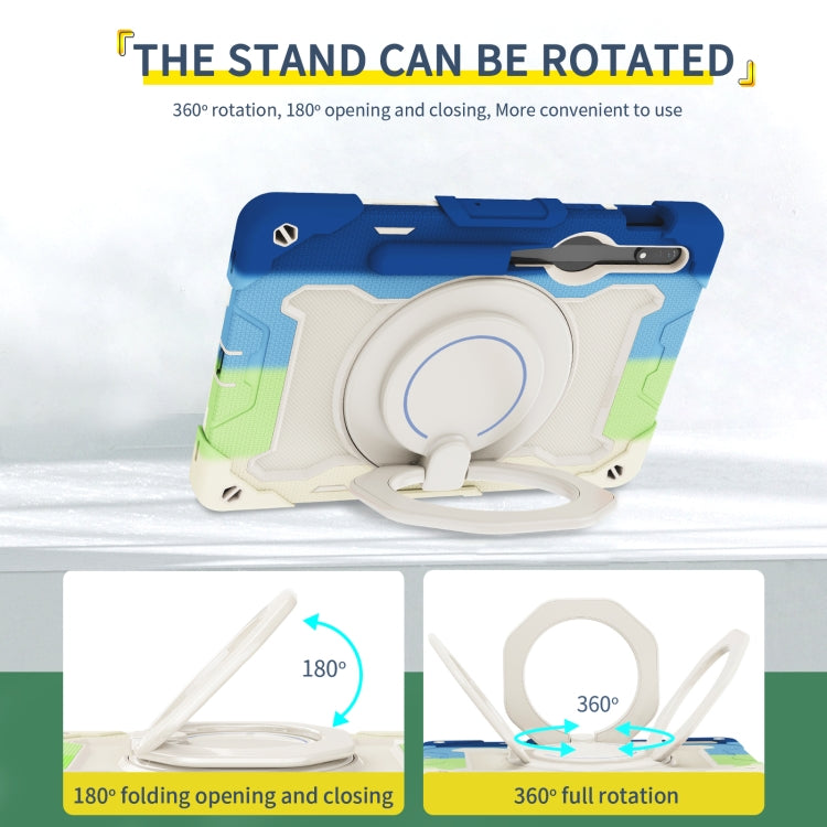 For Samsung Galaxy Tab S9 Armor Portable Rotating Ring Holder Silicone Tablet Case(Colorful Blue) by bashfashion