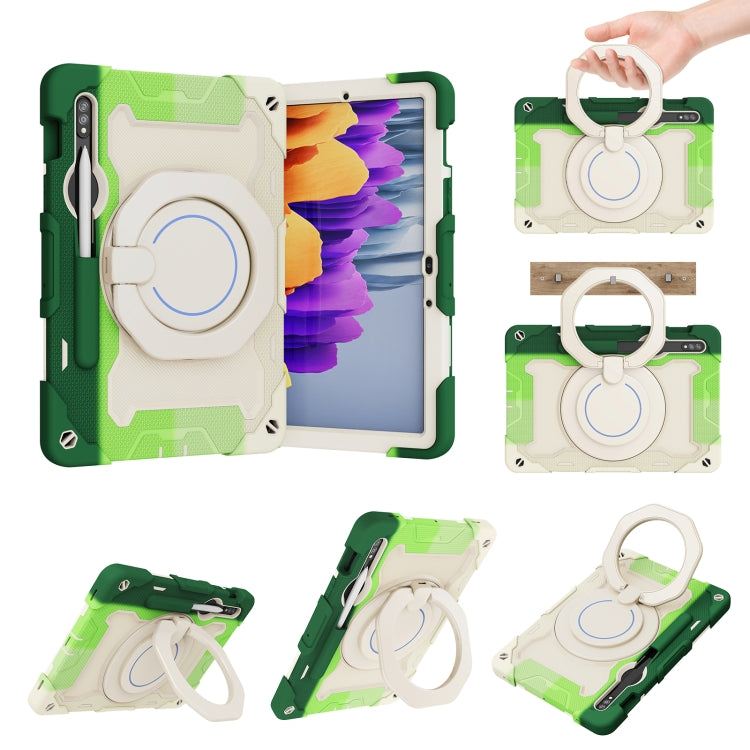 For Samsung Galaxy Tab S9 Armor Portable Rotating Ring Holder Silicone Tablet Case(Colorful Green) by bashfashion