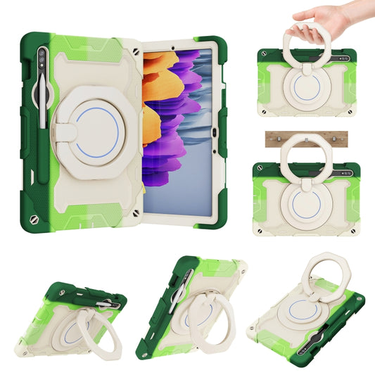 For Samsung Galaxy Tab S9 Armor Portable Rotating Ring Holder Silicone Tablet Case(Colorful Green) by bashfashion