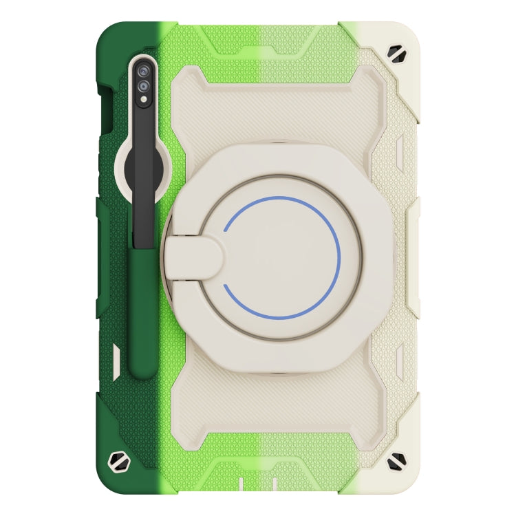 For Samsung Galaxy Tab S9 Armor Portable Rotating Ring Holder Silicone Tablet Case(Colorful Green) by bashfashion