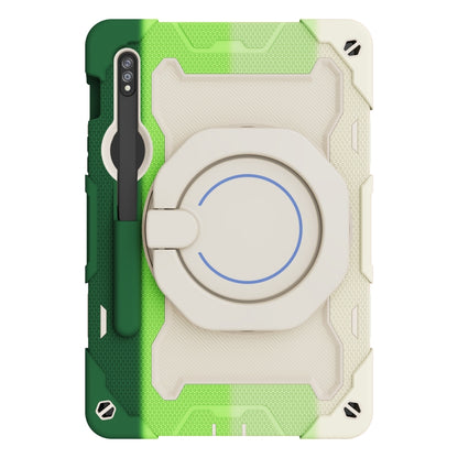 For Samsung Galaxy Tab S9 Armor Portable Rotating Ring Holder Silicone Tablet Case(Colorful Green) by bashfashion