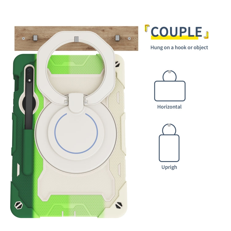 For Samsung Galaxy Tab S9 Armor Portable Rotating Ring Holder Silicone Tablet Case(Colorful Green) by bashfashion
