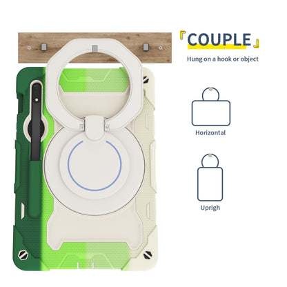 For Samsung Galaxy Tab S9 Armor Portable Rotating Ring Holder Silicone Tablet Case(Colorful Green) by bashfashion