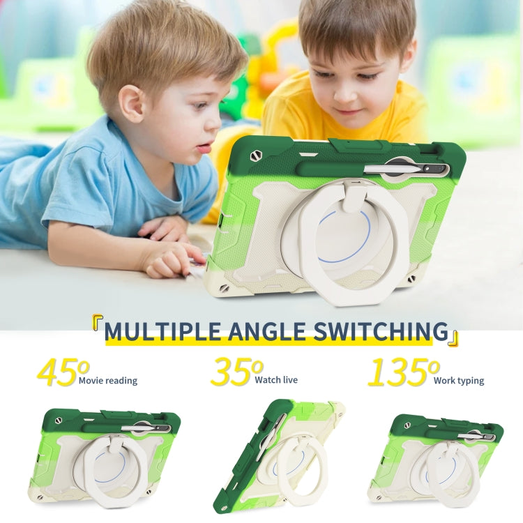 For Samsung Galaxy Tab S9 Armor Portable Rotating Ring Holder Silicone Tablet Case(Colorful Green) by bashfashion