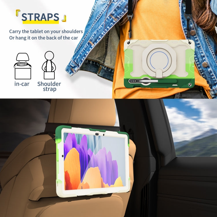 For Samsung Galaxy Tab S9 Armor Portable Rotating Ring Holder Silicone Tablet Case(Colorful Green) by bashfashion