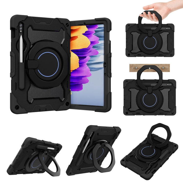 For Samsung Galaxy Tab S9 Armor Portable Rotating Ring Holder Silicone Tablet Case(Black) by bashfashion