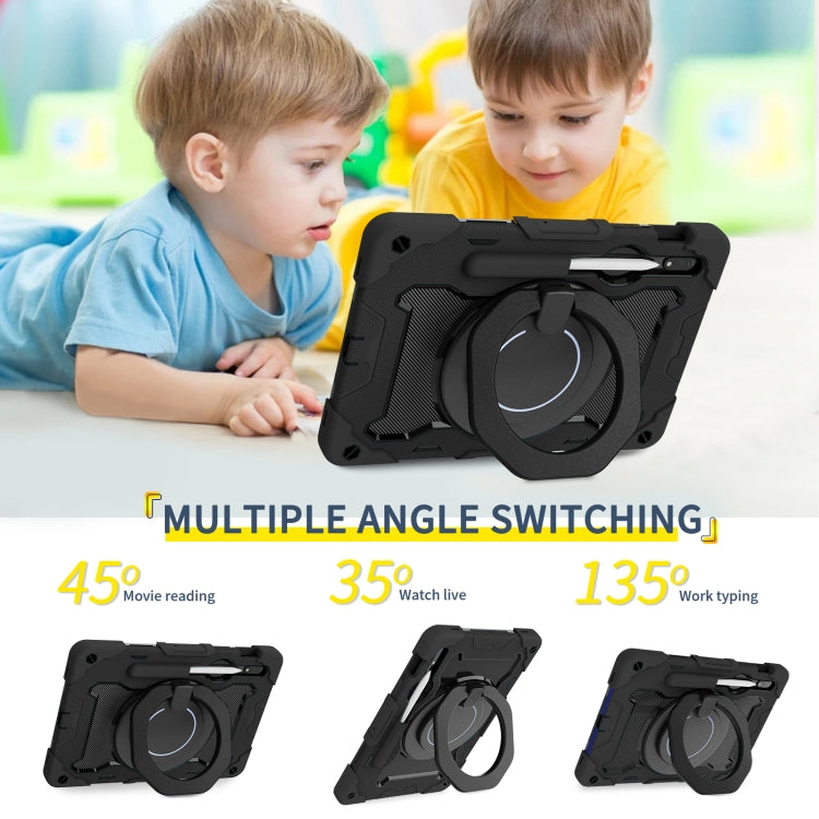 For Samsung Galaxy Tab S9 Armor Portable Rotating Ring Holder Silicone Tablet Case(Black) by bashfashion