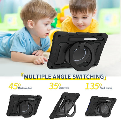 For Samsung Galaxy Tab S9 Armor Portable Rotating Ring Holder Silicone Tablet Case(Black) by bashfashion