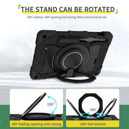 For Samsung Galaxy Tab S9 Armor Portable Rotating Ring Holder Silicone Tablet Case(Black) by bashfashion