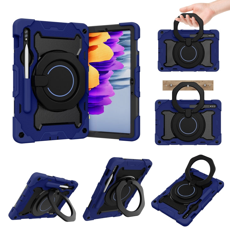 For Samsung Galaxy Tab S9 Armor Portable Rotating Ring Holder Silicone Tablet Case(Navy Blue) by bashfashion