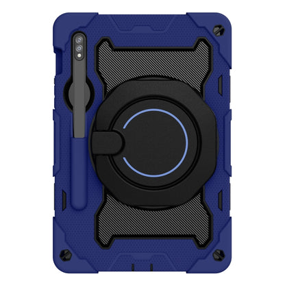 For Samsung Galaxy Tab S9 Armor Portable Rotating Ring Holder Silicone Tablet Case(Navy Blue) by bashfashion