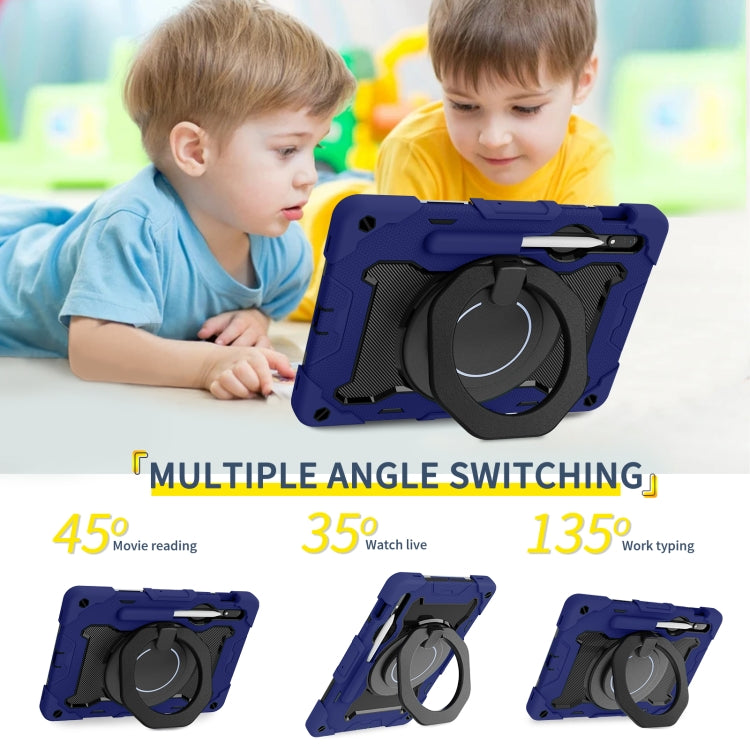 For Samsung Galaxy Tab S9 Armor Portable Rotating Ring Holder Silicone Tablet Case(Navy Blue) by bashfashion