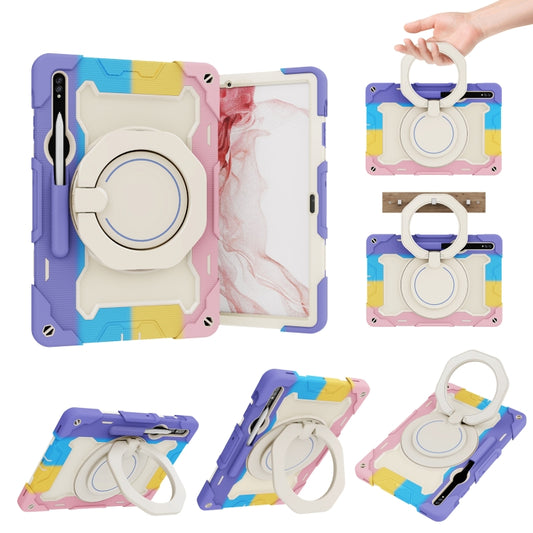 For Samsung Galaxy Tab S9+ Armor Portable Rotating Ring Holder Silicone Tablet Case(Colorful Pink) by bashfashion