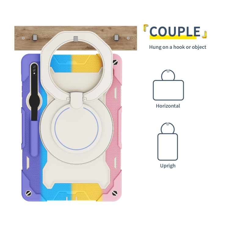 For Samsung Galaxy Tab S9+ Armor Portable Rotating Ring Holder Silicone Tablet Case(Colorful Pink) by bashfashion