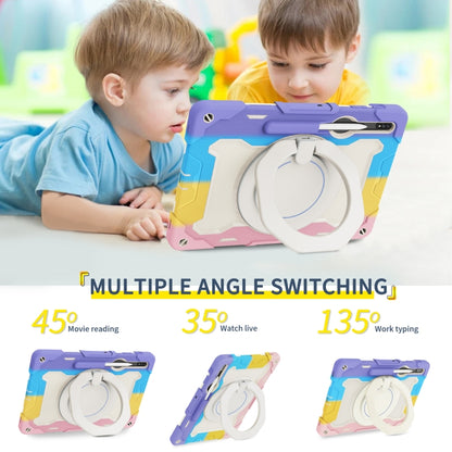 For Samsung Galaxy Tab S9+ Armor Portable Rotating Ring Holder Silicone Tablet Case(Colorful Pink) by bashfashion