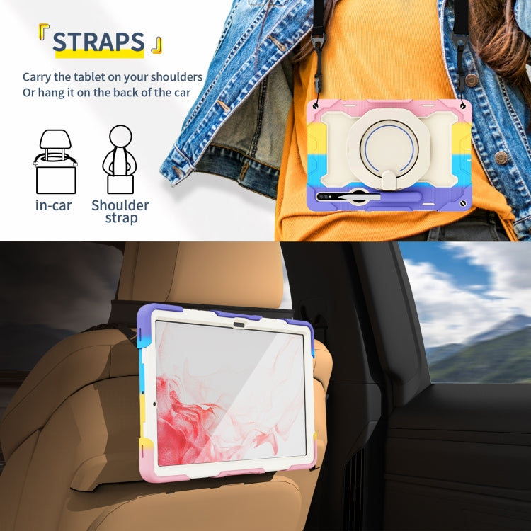 For Samsung Galaxy Tab S9+ Armor Portable Rotating Ring Holder Silicone Tablet Case(Colorful Pink) by bashfashion