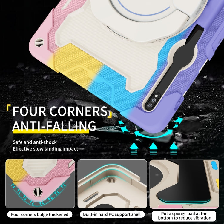 For Samsung Galaxy Tab S9+ Armor Portable Rotating Ring Holder Silicone Tablet Case(Colorful Pink) by bashfashion