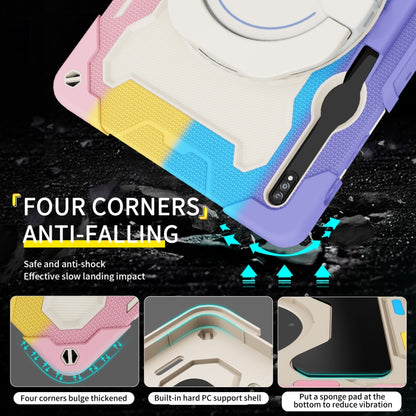 For Samsung Galaxy Tab S9+ Armor Portable Rotating Ring Holder Silicone Tablet Case(Colorful Pink) by bashfashion