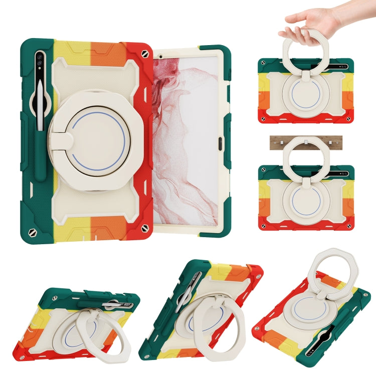 For Samsung Galaxy Tab S9+ Armor Portable Rotating Ring Holder Silicone Tablet Case(Colorful Red) by bashfashion