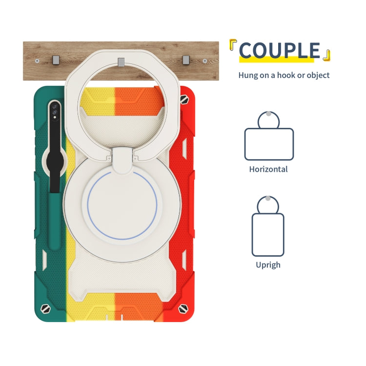 For Samsung Galaxy Tab S9+ Armor Portable Rotating Ring Holder Silicone Tablet Case(Colorful Red) by bashfashion