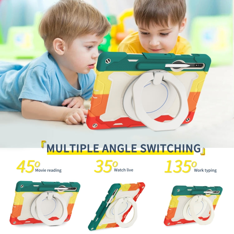 For Samsung Galaxy Tab S9+ Armor Portable Rotating Ring Holder Silicone Tablet Case(Colorful Red) by bashfashion