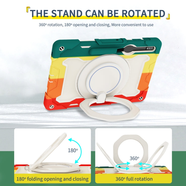 For Samsung Galaxy Tab S9+ Armor Portable Rotating Ring Holder Silicone Tablet Case(Colorful Red) by bashfashion