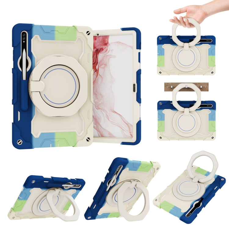 For Samsung Galaxy Tab S9+ Armor Portable Rotating Ring Holder Silicone Tablet Case(Colorful Blue) by bashfashion