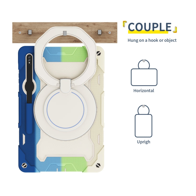 For Samsung Galaxy Tab S9+ Armor Portable Rotating Ring Holder Silicone Tablet Case(Colorful Blue) by bashfashion