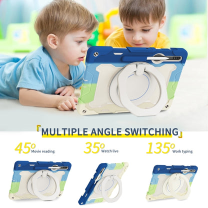 For Samsung Galaxy Tab S9+ Armor Portable Rotating Ring Holder Silicone Tablet Case(Colorful Blue) by bashfashion