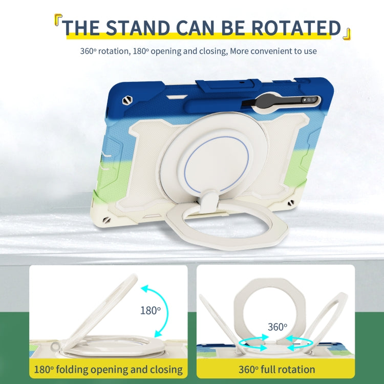 For Samsung Galaxy Tab S9+ Armor Portable Rotating Ring Holder Silicone Tablet Case(Colorful Blue) by bashfashion