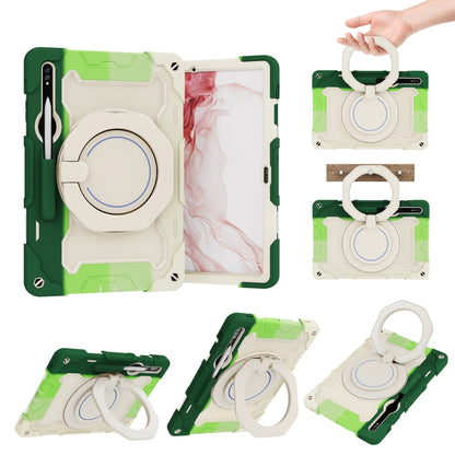 For Samsung Galaxy Tab S9+ Armor Portable Rotating Ring Holder Silicone Tablet Case(Colorful Green) by bashfashion