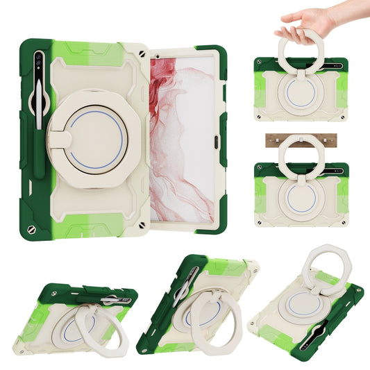 For Samsung Galaxy Tab S9+ Armor Portable Rotating Ring Holder Silicone Tablet Case(Colorful Green) by bashfashion